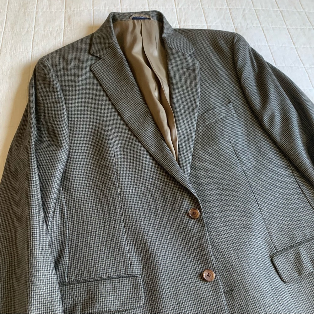 Ralph Lauren Men's Houndstooth Silk Wool Blazer Sport Coat Suit Jacket Size 44L